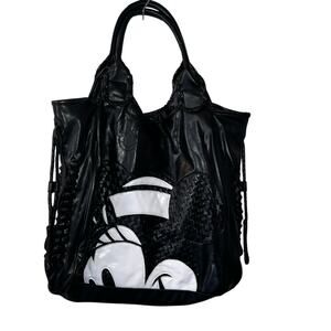 Disney large black and white Minnie Mouse faux leather braided tote